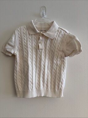 Gingersnaps Cream Cable-Knit Polo Top for Kids